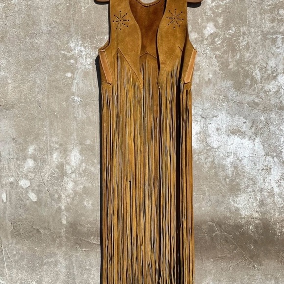 Vintage Suede Leather Fringe Maxi Vest - Picture 12 of 14